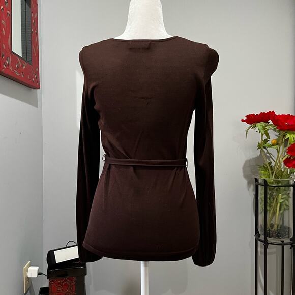 NEW Dana Buchman Silk Pleated Button Belted Tie Waist Bell Sleeve Sweater P NWOT - Picture 5 of 15